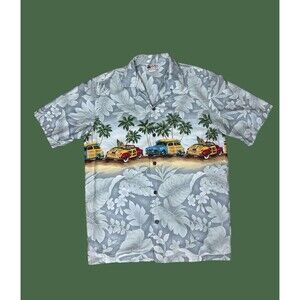 VINTAGE Aloha Republic Medium MENS Hawaiian Aloha Woodys, Surf Boards SHIRT